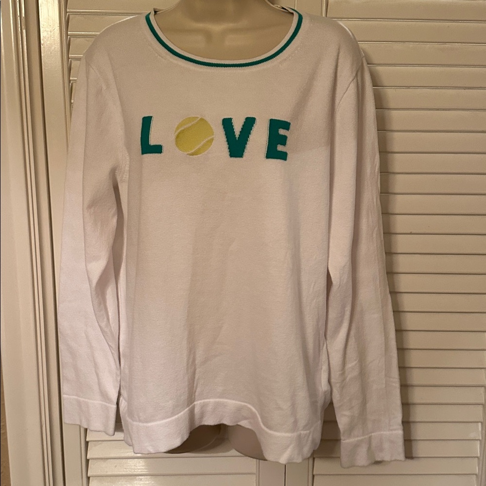 J. Crew White Sweater with Green Trim